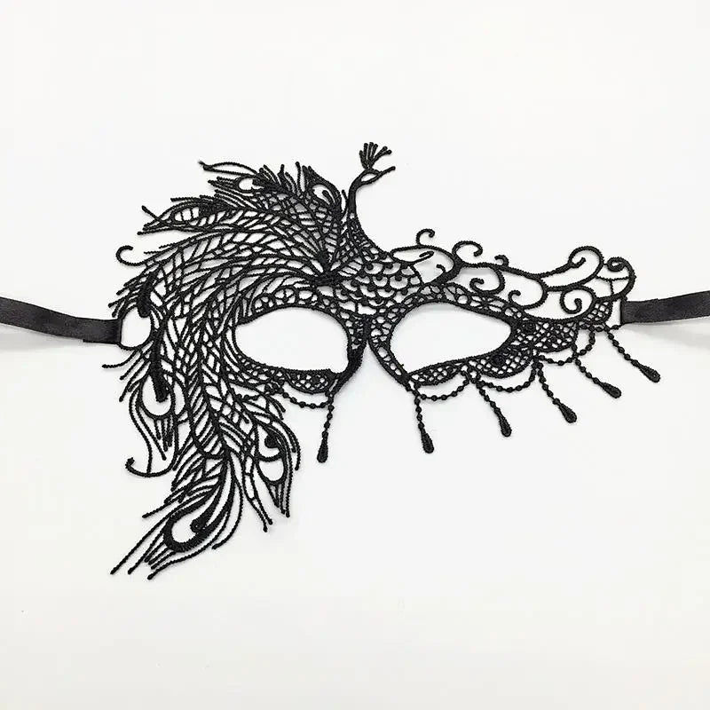 Elegant black lace half face mask for masquerade and costume parties