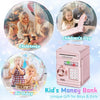 Pink kids money bank with a combination lock and various coin slots for children's gifts