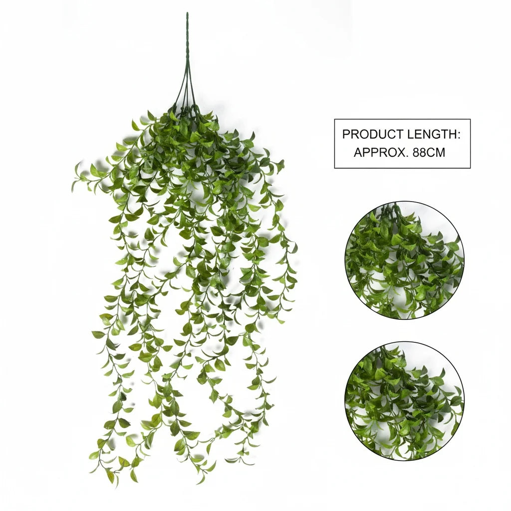 Grüner künstlicher Eukalyptus-Tannengewächs-Wandhänger mit langen herabhängenden Ranken