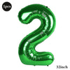 A shiny green foil number balloon shaped like the number 2, measuring 32 inches.