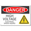 Black and white warning sign indicating high voltage and electrical shock hazard.