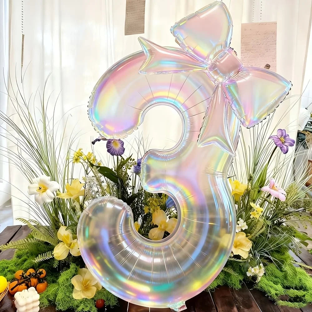 Iridescent Number Balloon Kit with Bowknot Accent