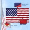 A red and white American flag with stitching details and a thick fabric texture.
