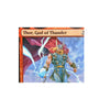 A fantasy trading card featuring Thor, God of Thunder, in armor wielding lightning.