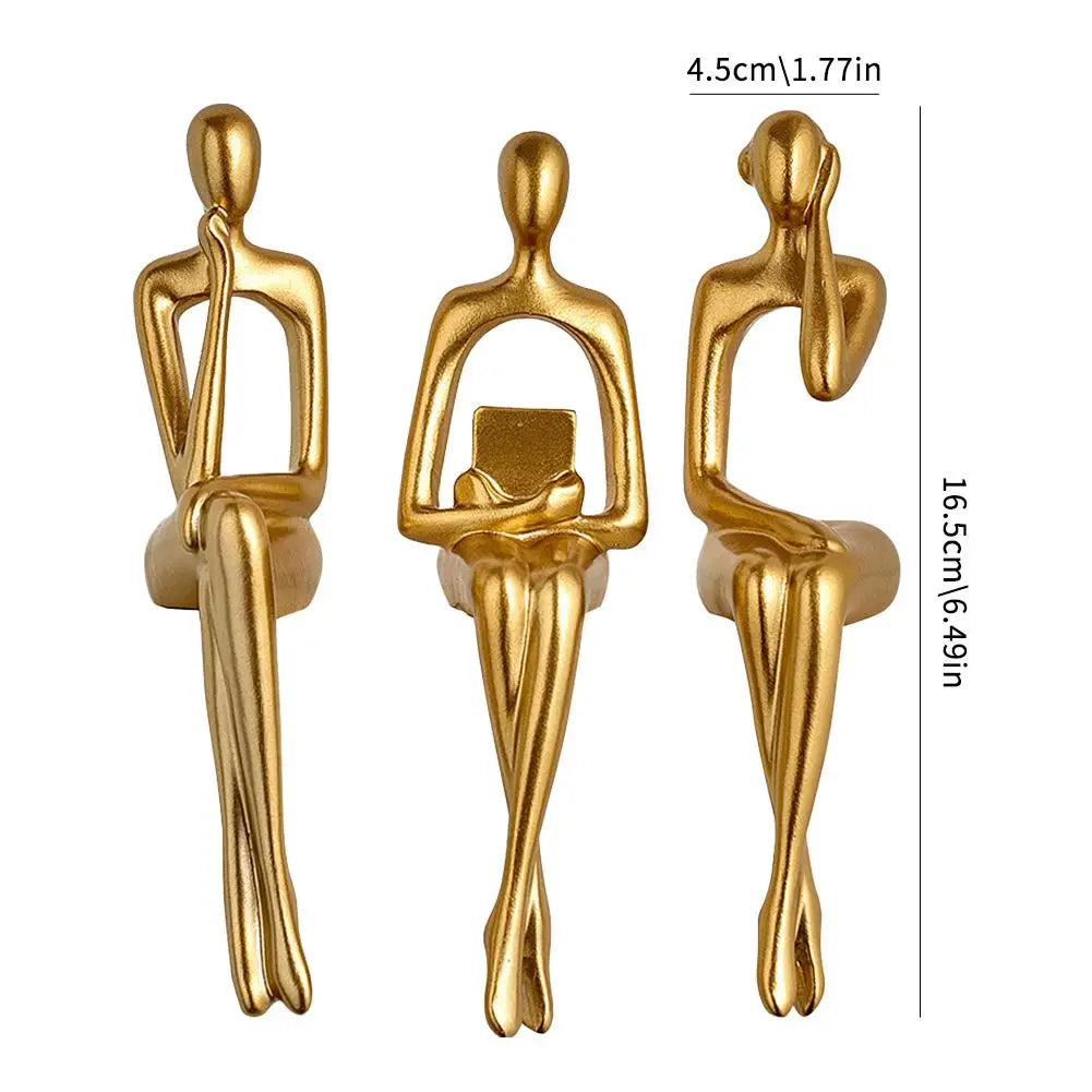 Gold resin abstract thinker sculpture for modern desk decor