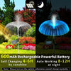 A garden light featuring a spherical LED display that changes color, shown illuminating a night scene.