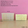 A rectangular silicone mold for making candles or crafts, shown next to its dimensions.