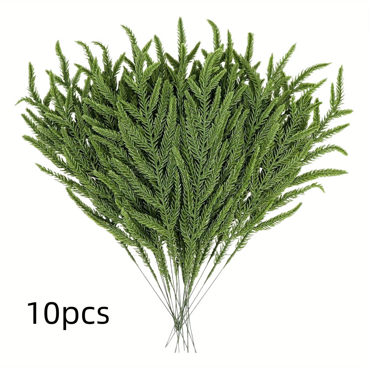 A bundle of 10 artificial green pine branches used for holiday decoration.