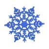 A set of six shimmering blue snowflake Christmas ornaments.