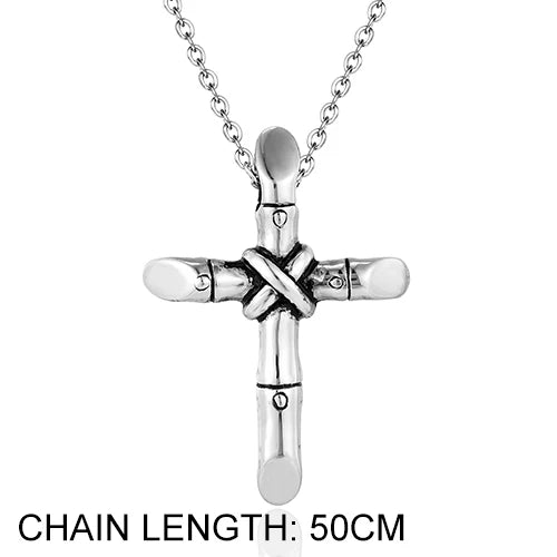 Stainless steel cross necklace pendant with a chain, featuring a detailed design for faith.