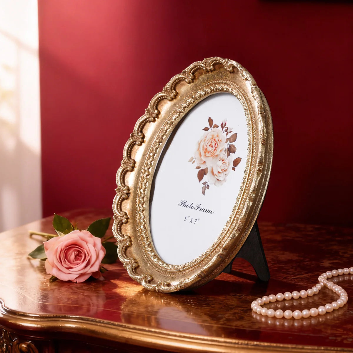 Vintage Resin Photo Frame with Golden Ornamental Details