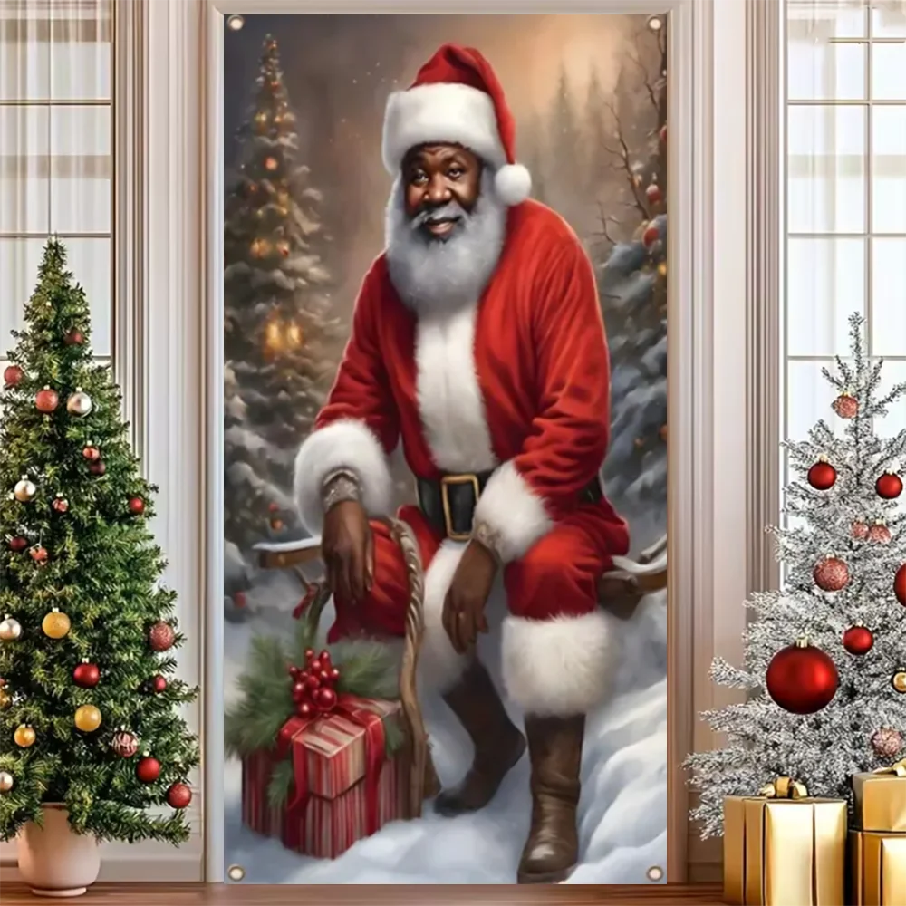 Merry Christmas Party Decoration Door Cover with Santa, Snowman & Reindeer Design