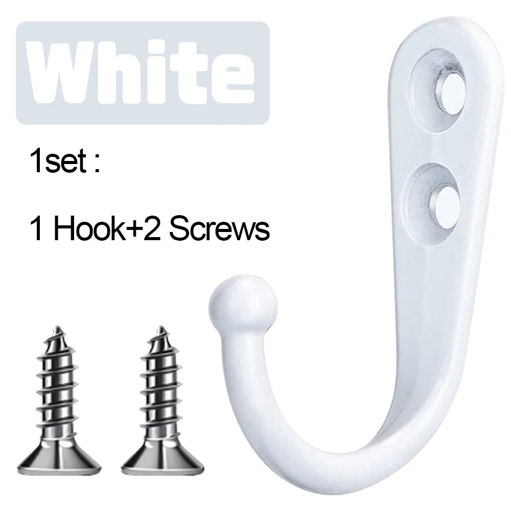 White wall hook set including one hook and two screws for hanging items