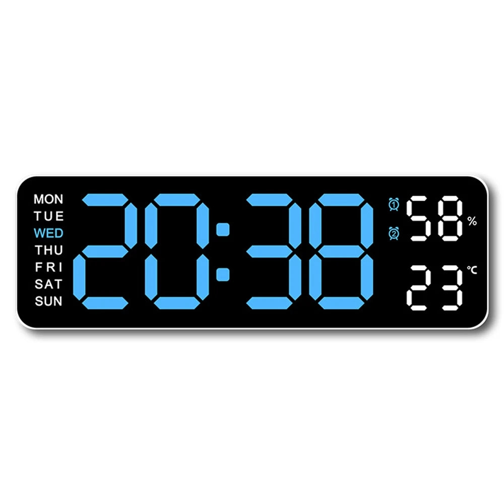 Digital wall clock displaying 20:38, 58% humidity, and 23 degrees Celsius.