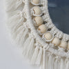 Miroir rond en macramé, décoration murale avec bordure tissée blanche, nœuds sphériques et franges