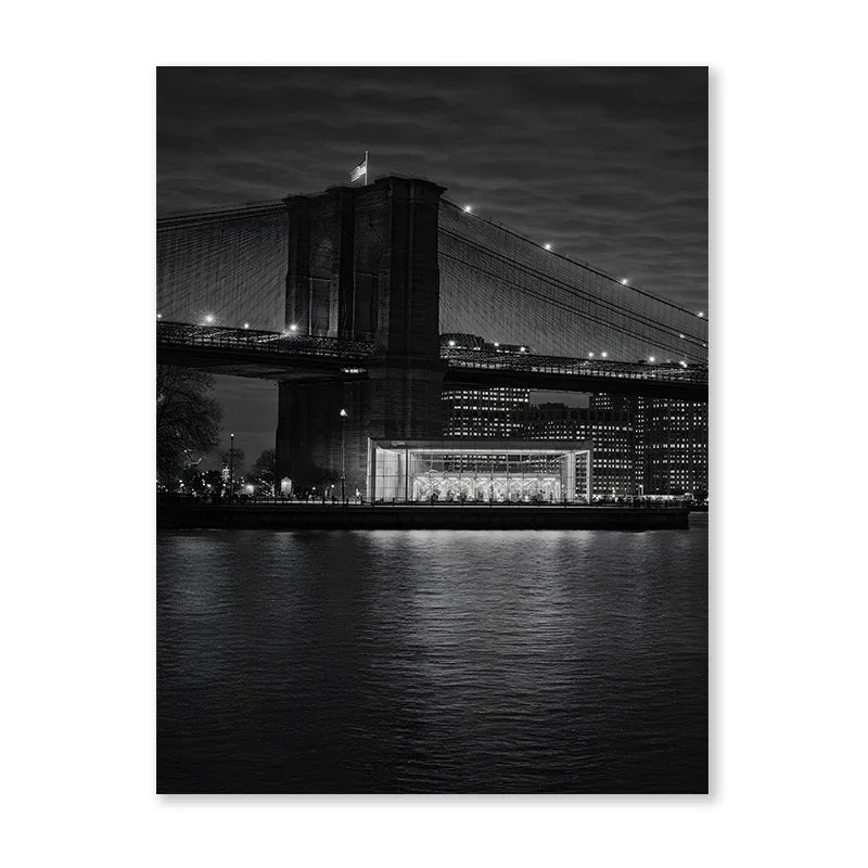New York City Nightscape Canvas Art – Brooklyn Bridge and Manhattan Skyline