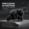 A dark, sculpted figurine of a racing motorcycle rider made from 3D printed material.