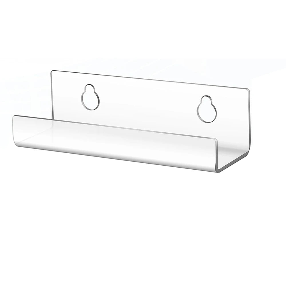 Clear acrylic floating shelf for vinyl records or albums.