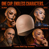 A collage showing various realistic latex bald caps used for Halloween, cosplay, and theater, including a skull face, a chara