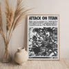 A framed print of Attack on Titan inspired manga art featuring characters in a dramatic style.