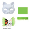 A kit for making DIY white pulp masks featuring fox and cat designs, including a mask mold, green paint, and faux fur.