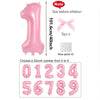 Pink foil number balloon with a bow, showing various numbers from 0 to 9.