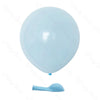 A single light blue latex balloon is shown floating above a small blue spatula.