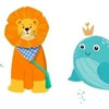 A row of cartoon animal charms including a chick, a cat, a dinosaur, a lion, a whale, and a bear.