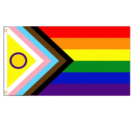 A horizontal rainbow pride flag with stripes of red, orange, yellow, green, blue, and purple.