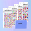 Pack of colorful self-adhesive rhinestone embellishments in various shades and sizes.