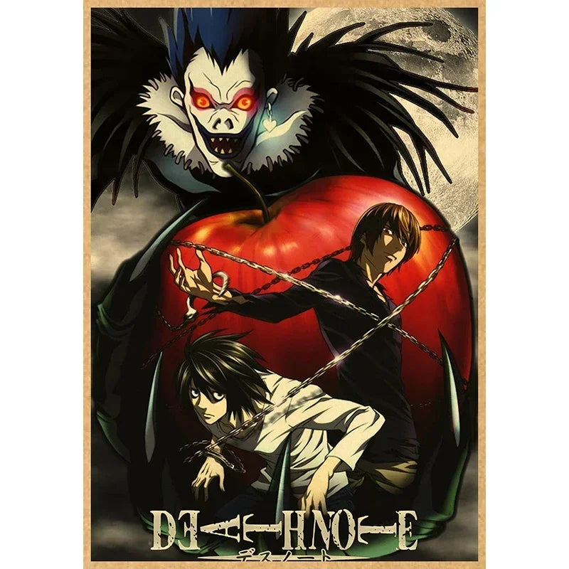 Anime artwork featuring a menacing character with dark feathers and a human figure bound by chains against a dark background.