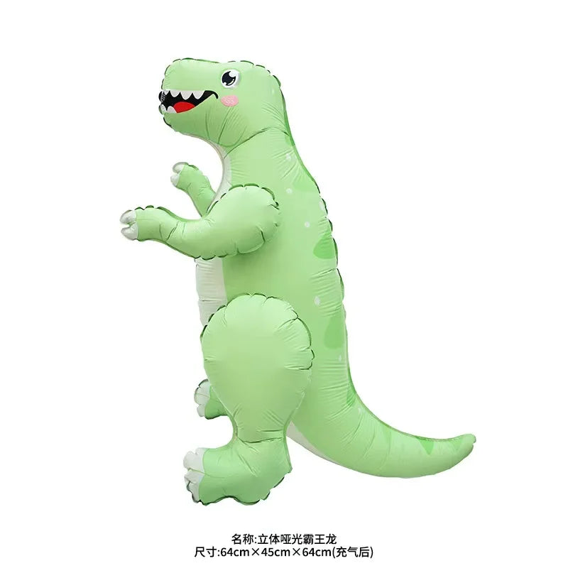 A lime green inflatable dinosaur balloon decoration.