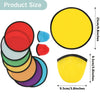 A set of six colored, round fans or discs shown in various sizes and colors.