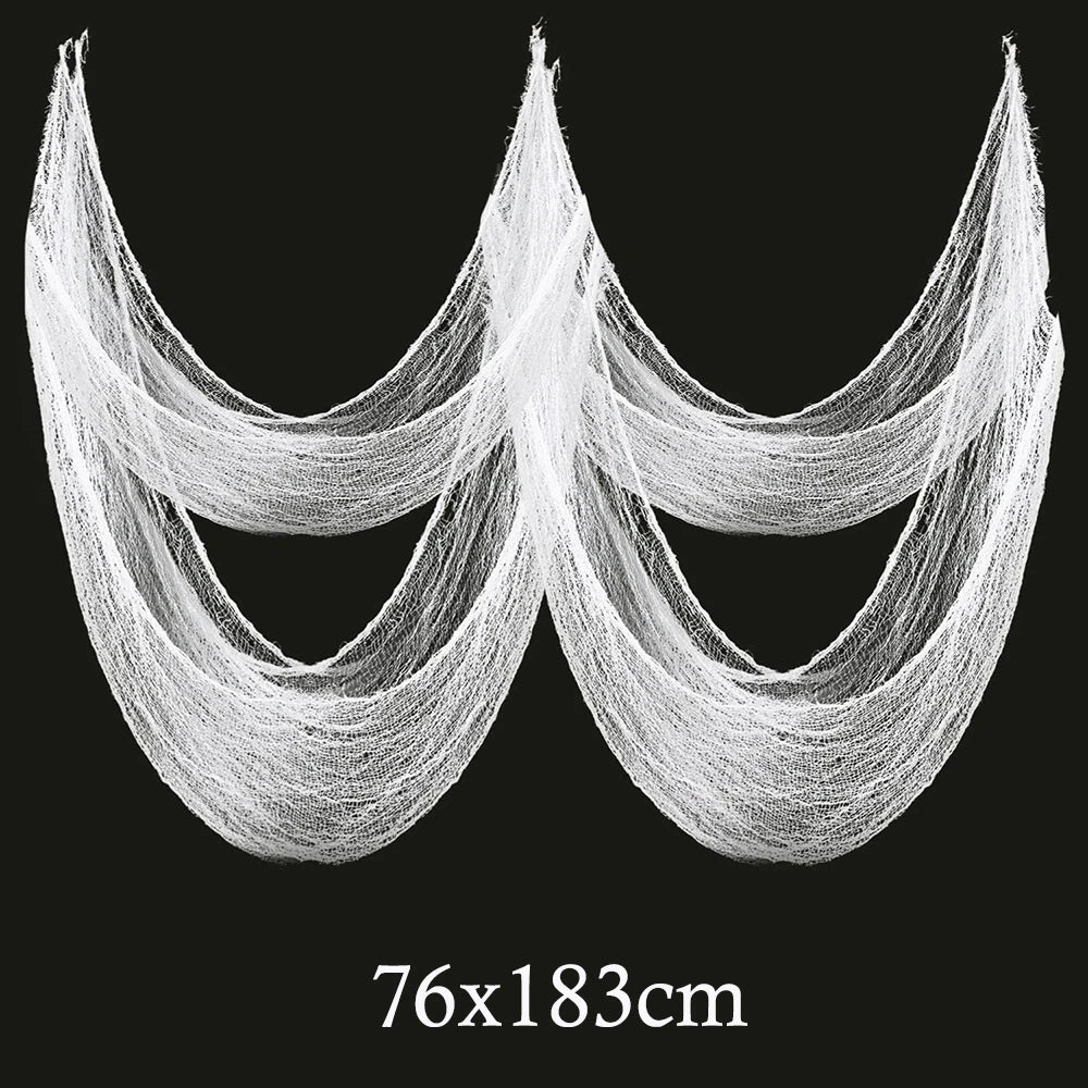 White gauze fabric draped in a decorative, flowing style for spooky Halloween decorations