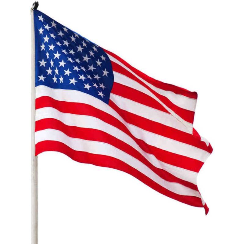 A large 3x5 foot American party bunting flag waving in the wind.