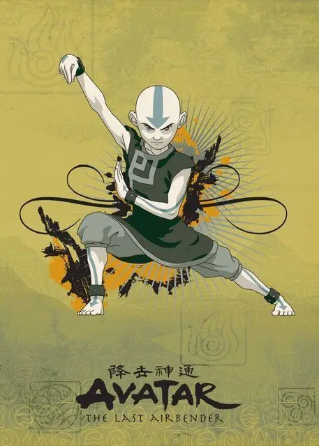 Minimalist canvas wall art featuring an animated character from Avatar: The Last Airbender in a dynamic pose.