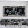 A framed canvas wall art featuring a black and white poster design of the Federal Reserve note with the text One Thousand Dol