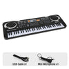 Black electronic piano keyboard with a built-in microphone and USB cable