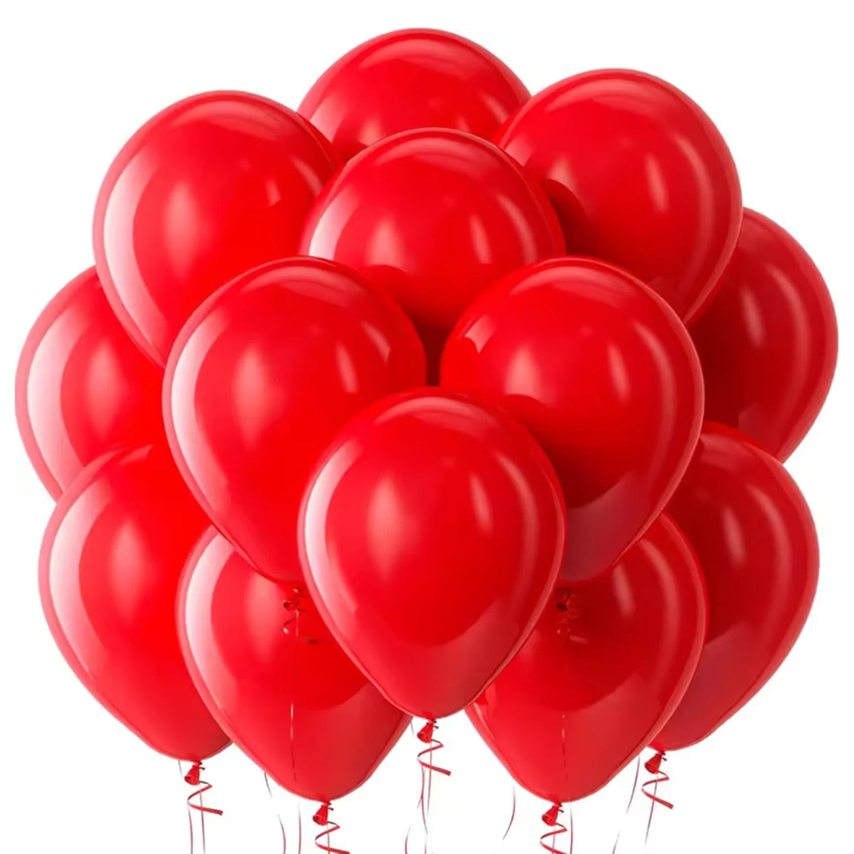 A pack of red latex balloons in heart shapes, ready for a party.