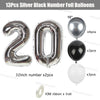 Silver and black number foil balloons including 10 inch, 32 inch, and 10m ribbon.