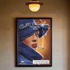 Vintage poster featuring a close-up portrait of a woman with blue clothing and a cigarette, advertising Camel cigarettes.