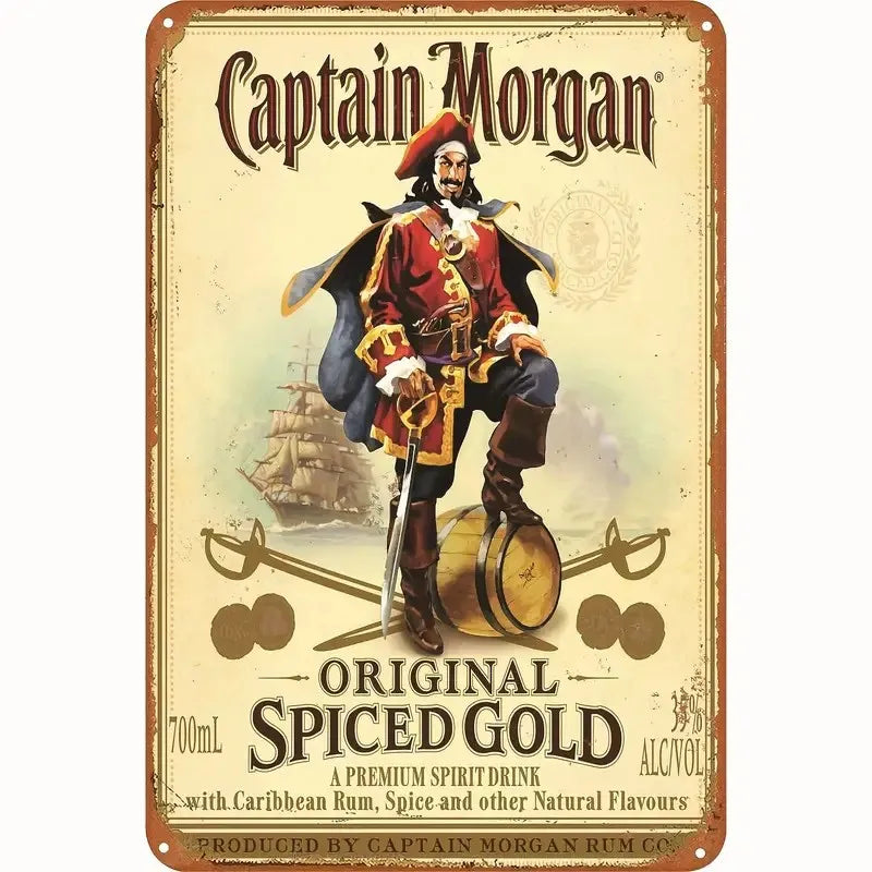 Vintage metal tin sign for Captain Morgan Original Spiced Gold rum