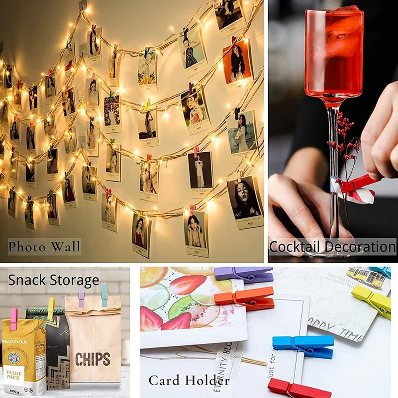 Colorful Natural Wooden Clips for Crafts, Photos, and DIY Projects