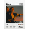 Movie poster for Titanic featuring a woman in a dark jacket and a man beside her.