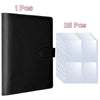 Black A5 PU leather photocard binder with 25 individual clear plastic sleeves.