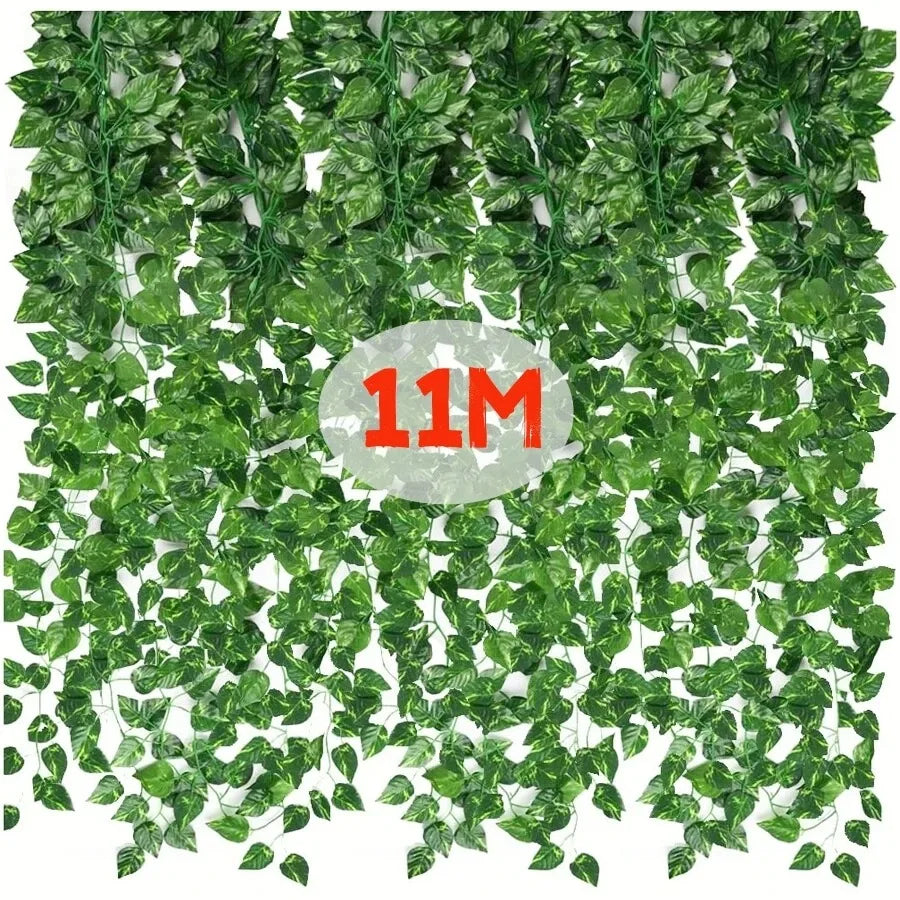 Artificial ivy vine garland covering a surface with lush green leaves for home decor