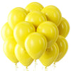 A bunch of yellow latex balloons with gold strings.