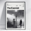 Black and white movie poster print titled The Exorcist displayed in a black frame.