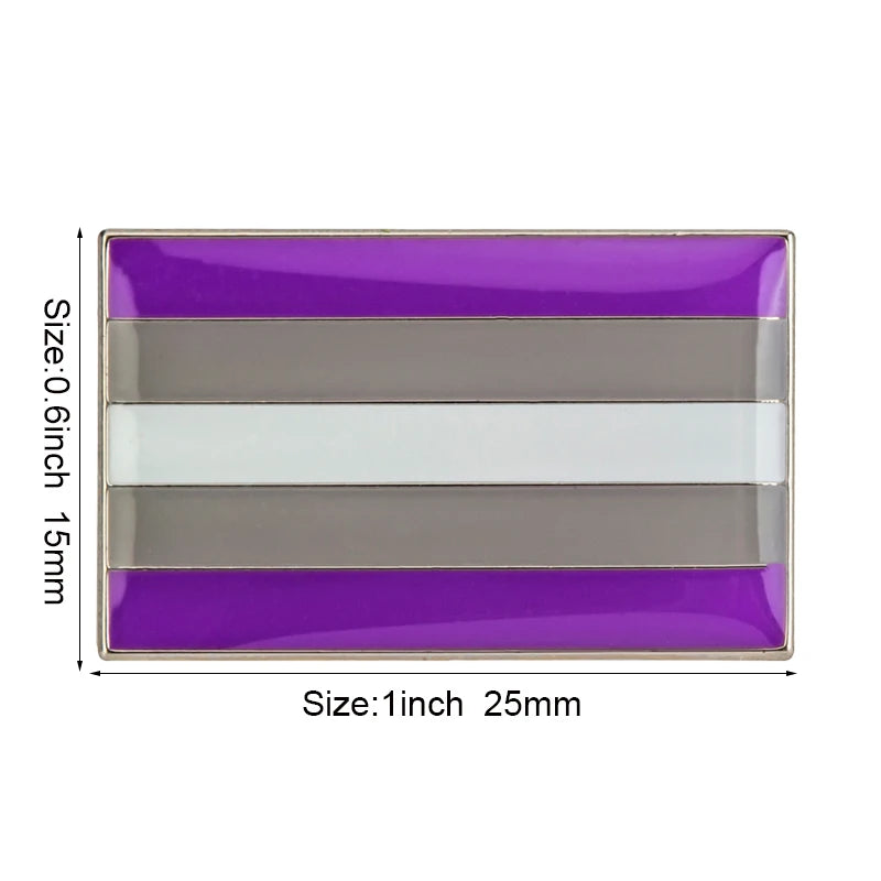 Lapel pin featuring horizontal stripes of purple, gray, and white on a rectangular background