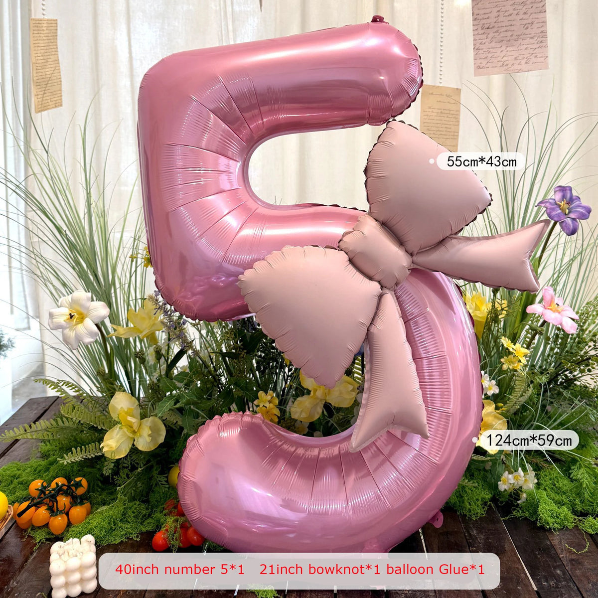 Pink Bowknot Number Foil Balloons – 40-Inch Party Decoration Set
